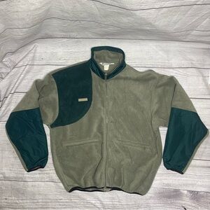 Columbia Men’s Large Vintage 1990s Green Patch Full Zip Fleece Sweater